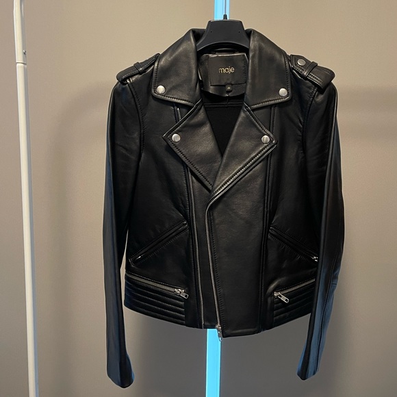 maje Basalt leather jacket T36 Black. - Picture 3 of 7